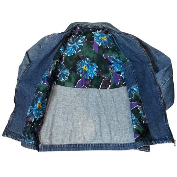Vintage Denim Blue Jacket with Blue Purple floral lining zip closing size medium - Picture 12 of 14